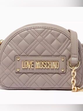Love Moschino quilted faux leather shoulder crossbody bag Taupe gently used